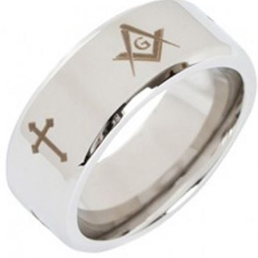 (Wholesale)Tungsten Carbide Masonic Ring With White Ceramic-TG3677