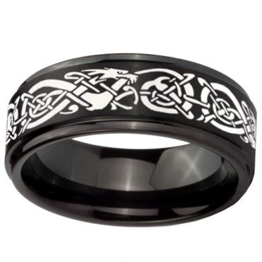 (Wholesale)Black Tungsten Carbide Dragon Ring - TG3678