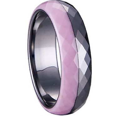 (Wholesale)Tungsten Carbide Ring With Pink Ceramic - TG3967