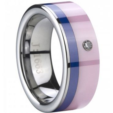 (Wholesale)Tungsten Carbide Ring With Blue Pink Ceramic-3979