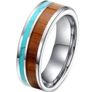(Wholesale)Tungsten Carbide Wood Imitate Turquoise Ring-3988
