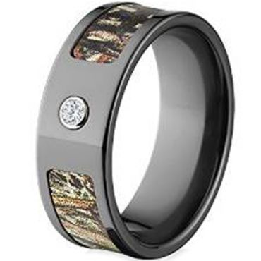 (Wholesale)Black Tungsten Carbide Camo Ring With CZ - TG4032