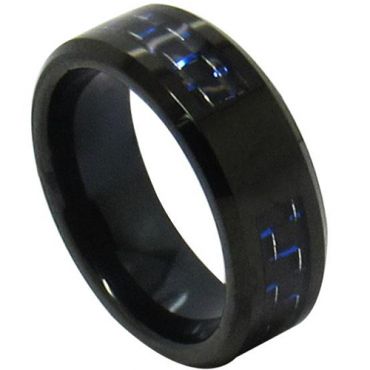 (Wholesale)Black Tungsten Carbide Ring With Carbon Fiber - TG431