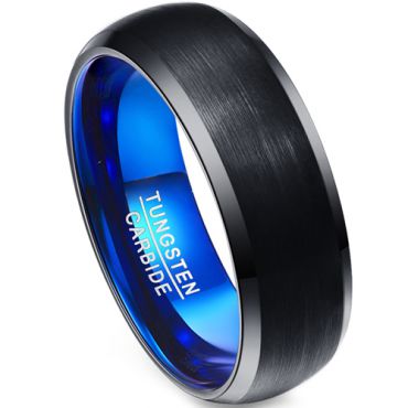 (Wholesale)Tungsten Carbide Black Blue Beveled Edges Ring-4591