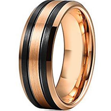 (Wholesale)Tungsten Carbide Black Rose Double Groove Ring-4604