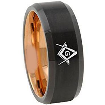 (Wholesale)Tungsten Carbide Black Rose Masonic Ring-4668