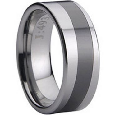 (Wholesale)Tungsten Carbide Ring With Black Ceramic - TG729