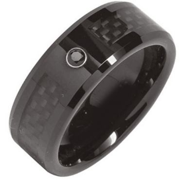 (Wholesale)Tungsten Carbide Ring With Carbon Fiber & CZ - TG850