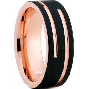 (Wholesale)Tungsten Carbide Black Rose Double Groove Ring-3584AA